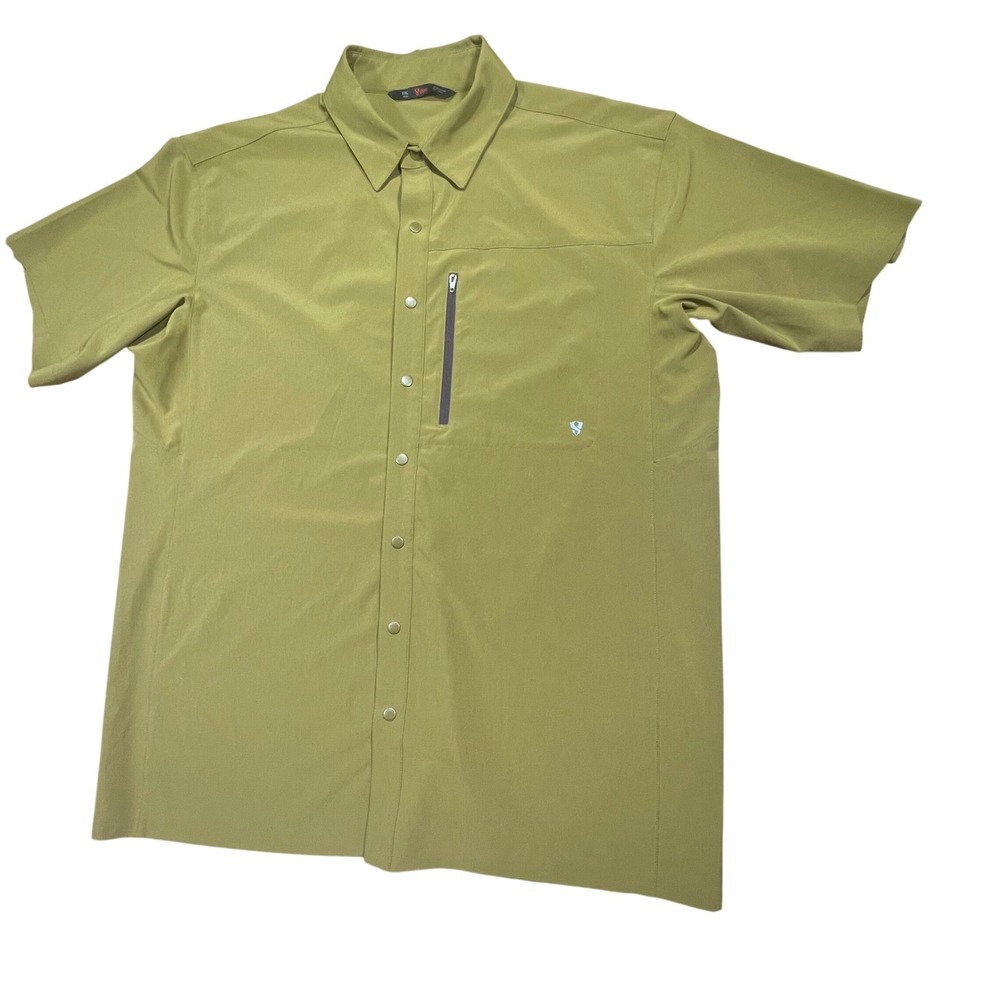 Stoic Mens XXL Short Sleeve Snap Front Hiking Shirt Olive Green Technical Top
